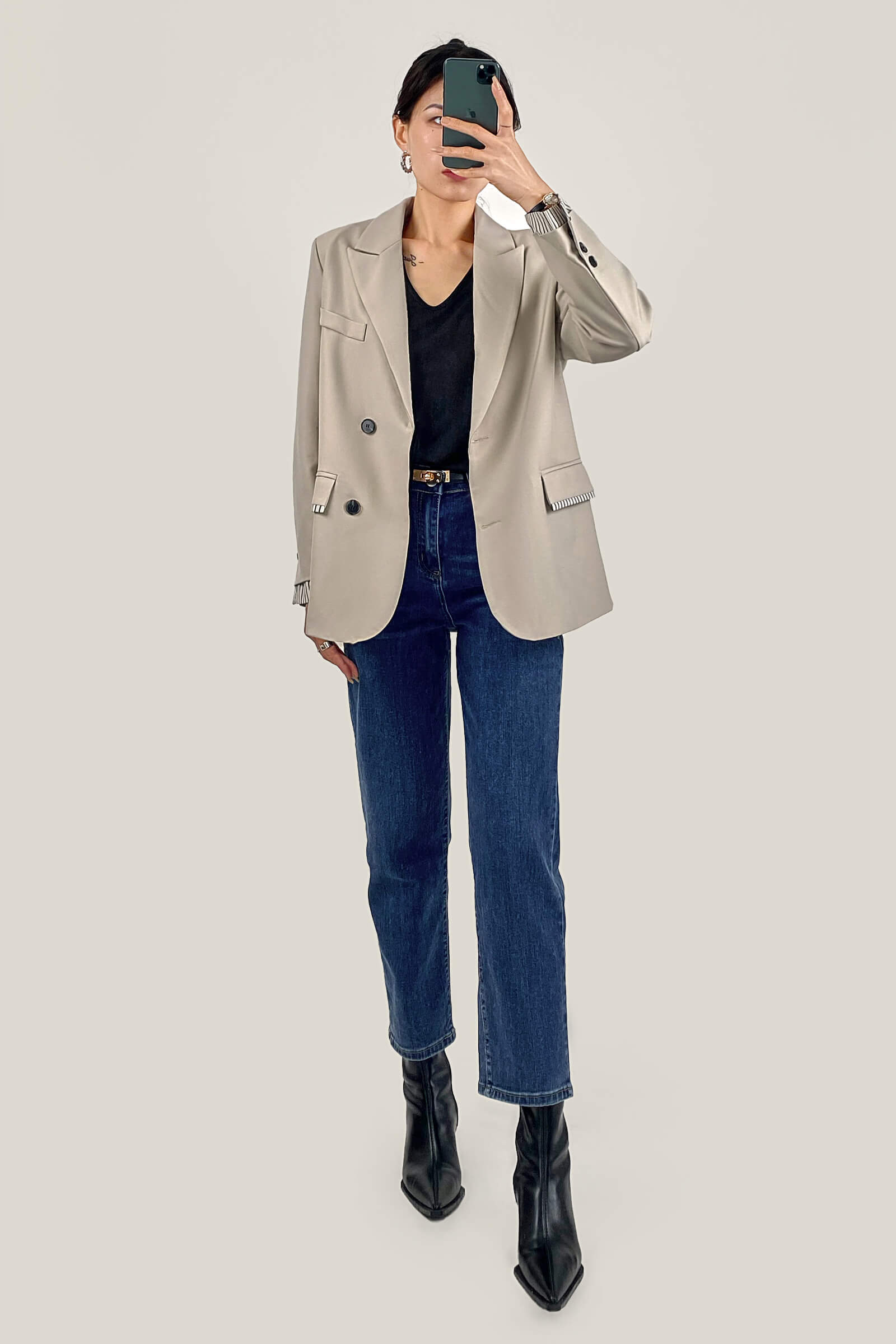 Linen Single-Breasted Peak Lapels Blazer