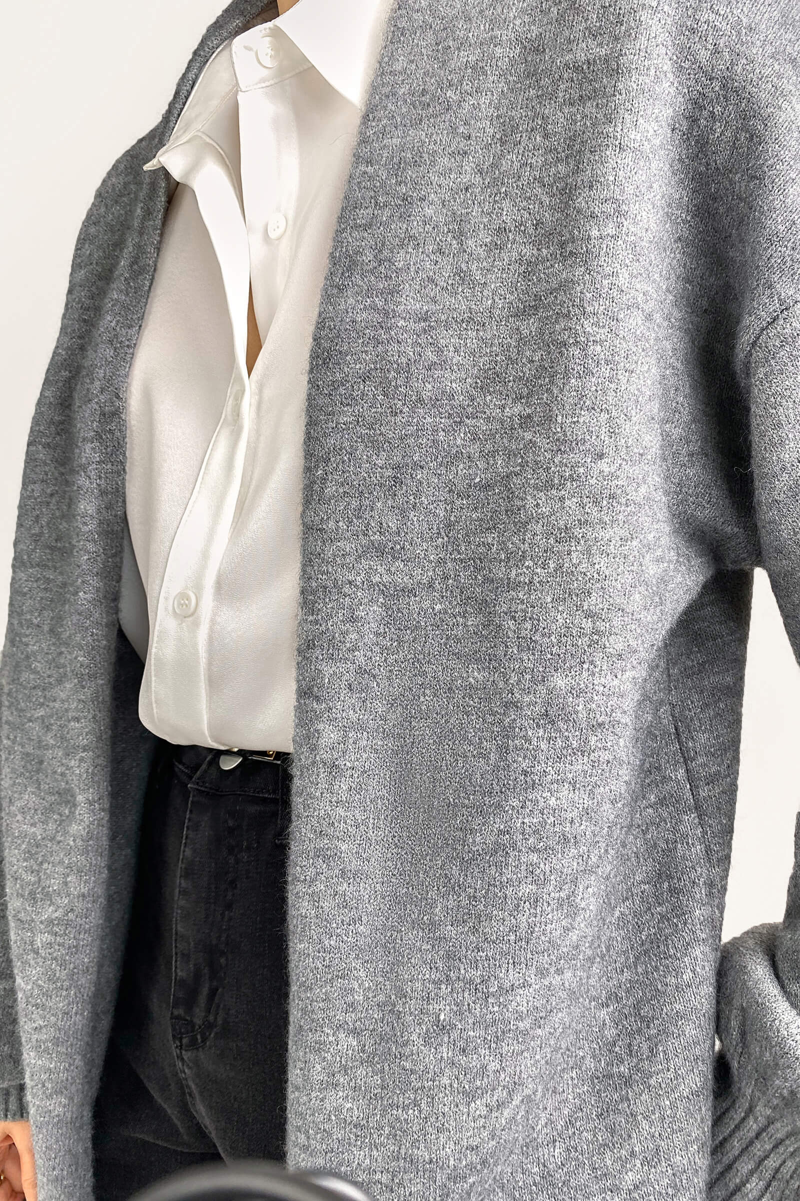 Light Grey Open Front Relaxed Fit Cardigan
