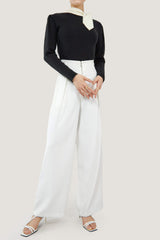 Black Turtleneck Color Block Tie Detail Sweater