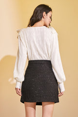 Ivory Ruffle Trim Bowknot Decor Blouse