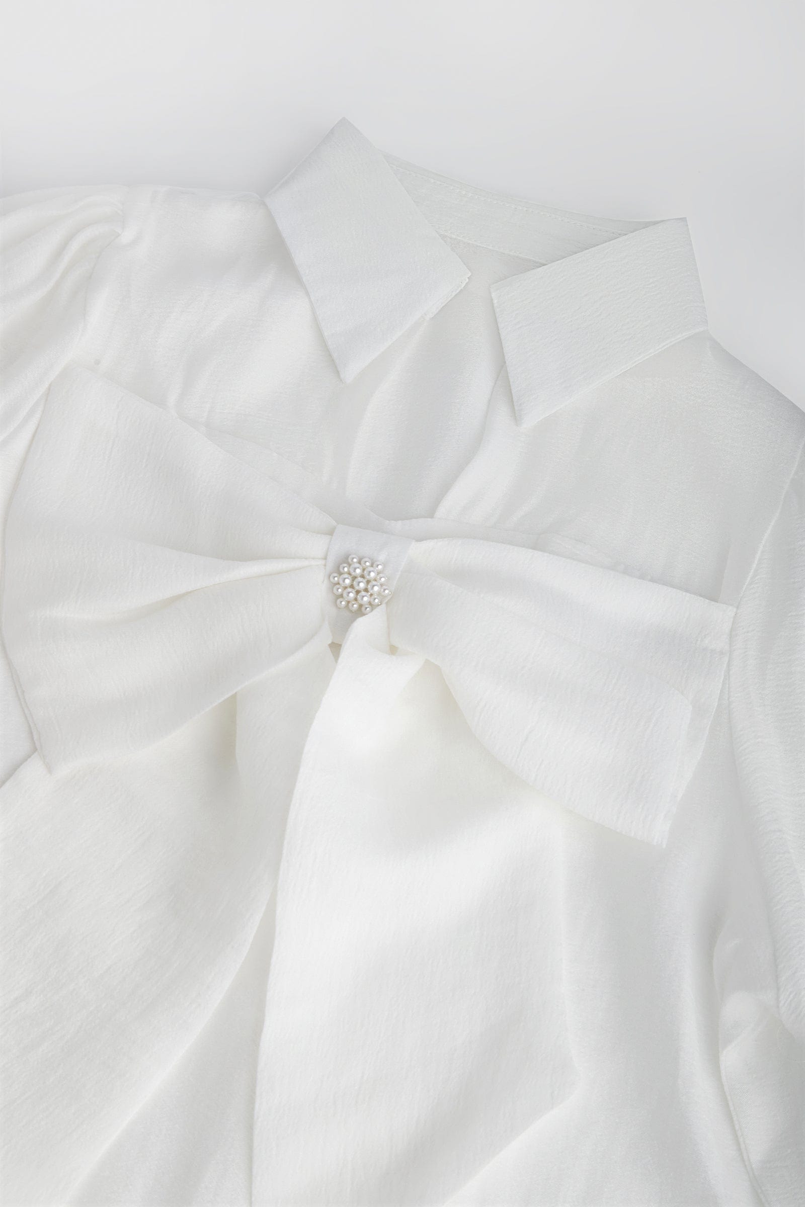 White Bow-Front Collared Blouse