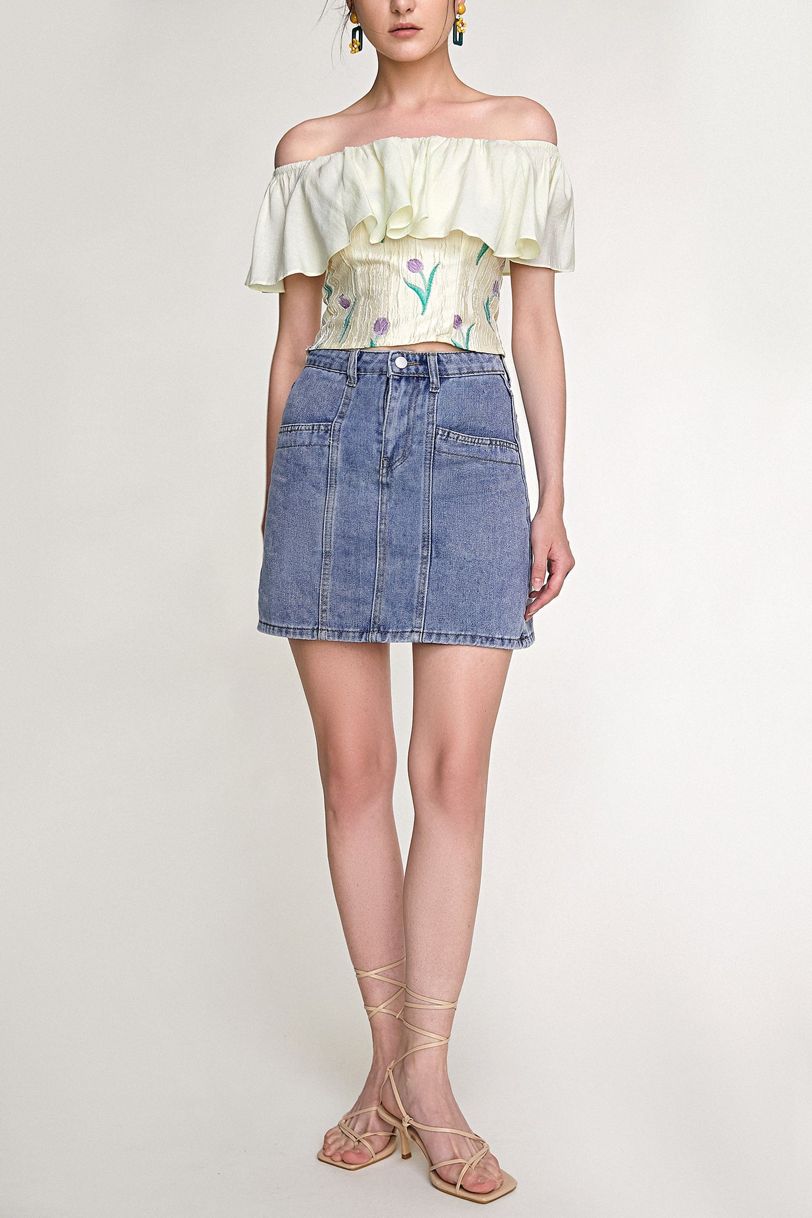 Light Blue Wash High Rise A-Line Mini Denim Skirt