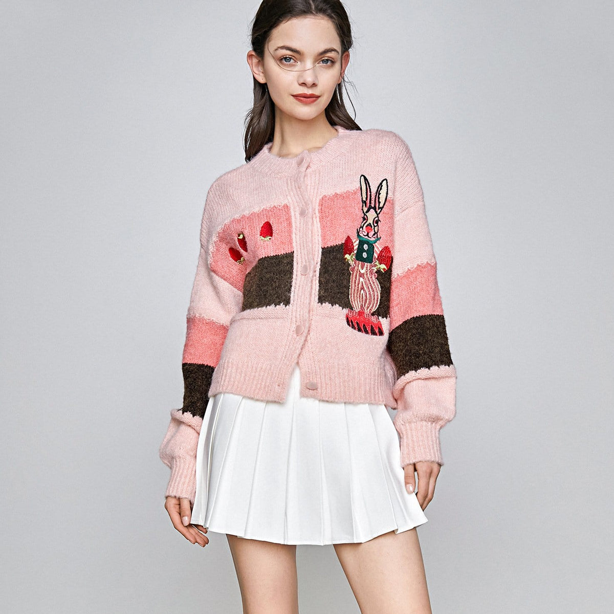 Yuleimy Peach Puff Color Block Cardigan