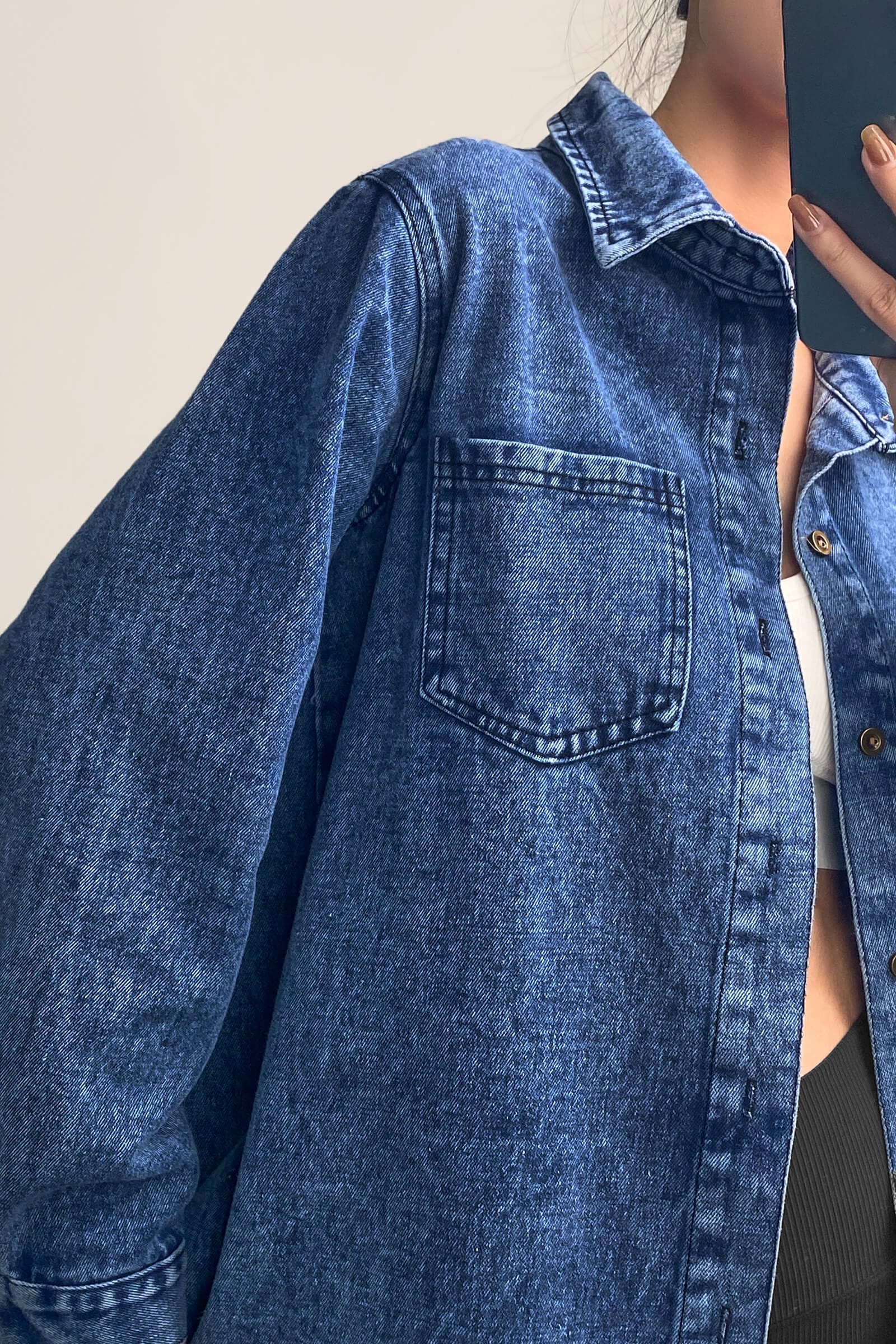 Medium Blue Wash Button-Up Oversized Denim Shacket