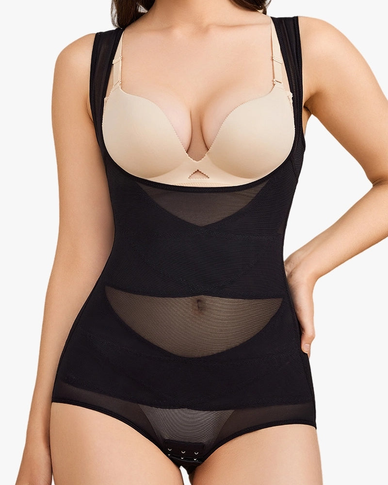 See-Through Mesh Tummy-Controlling Bodysuit