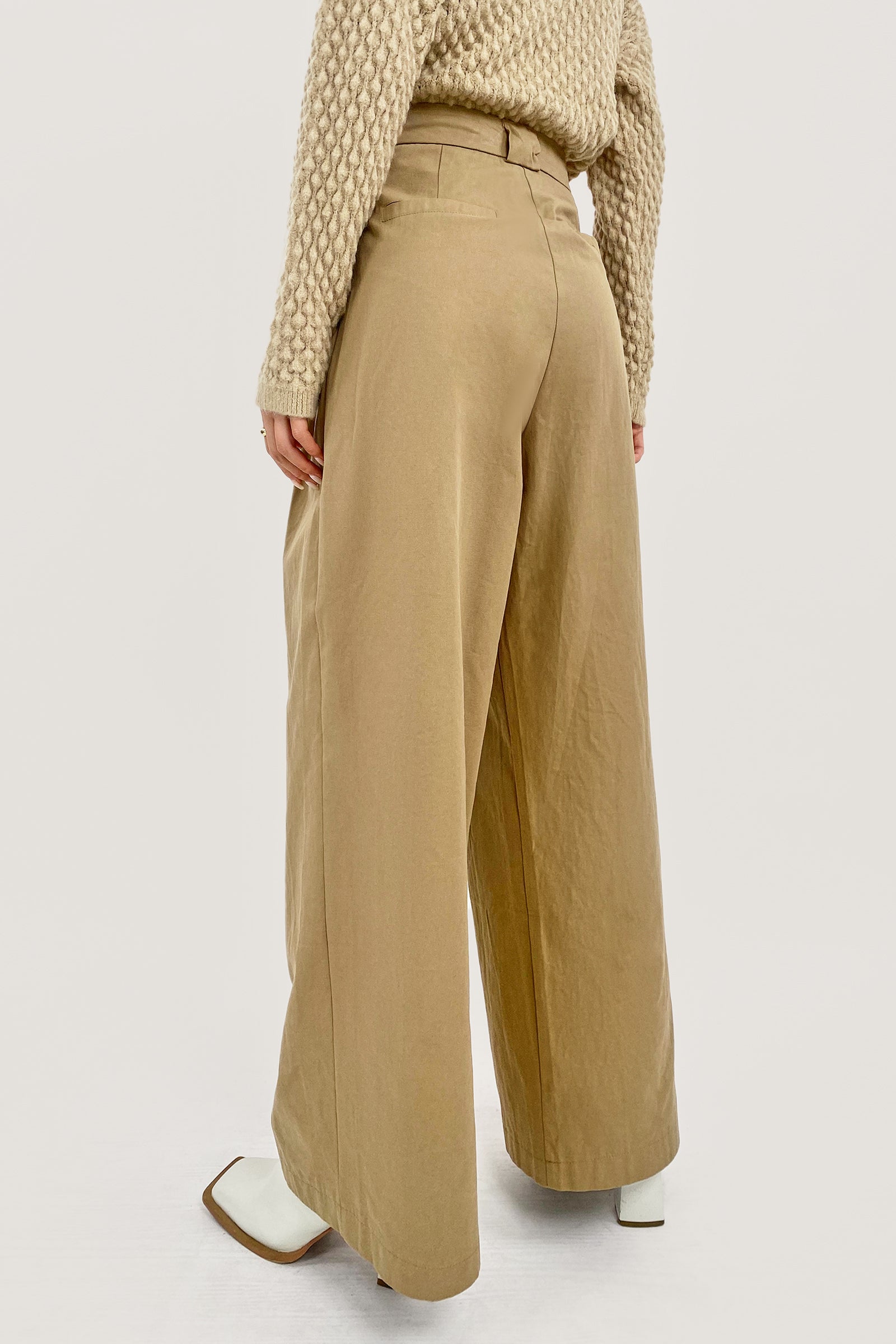 High Waist Solid Wide Leg Pants