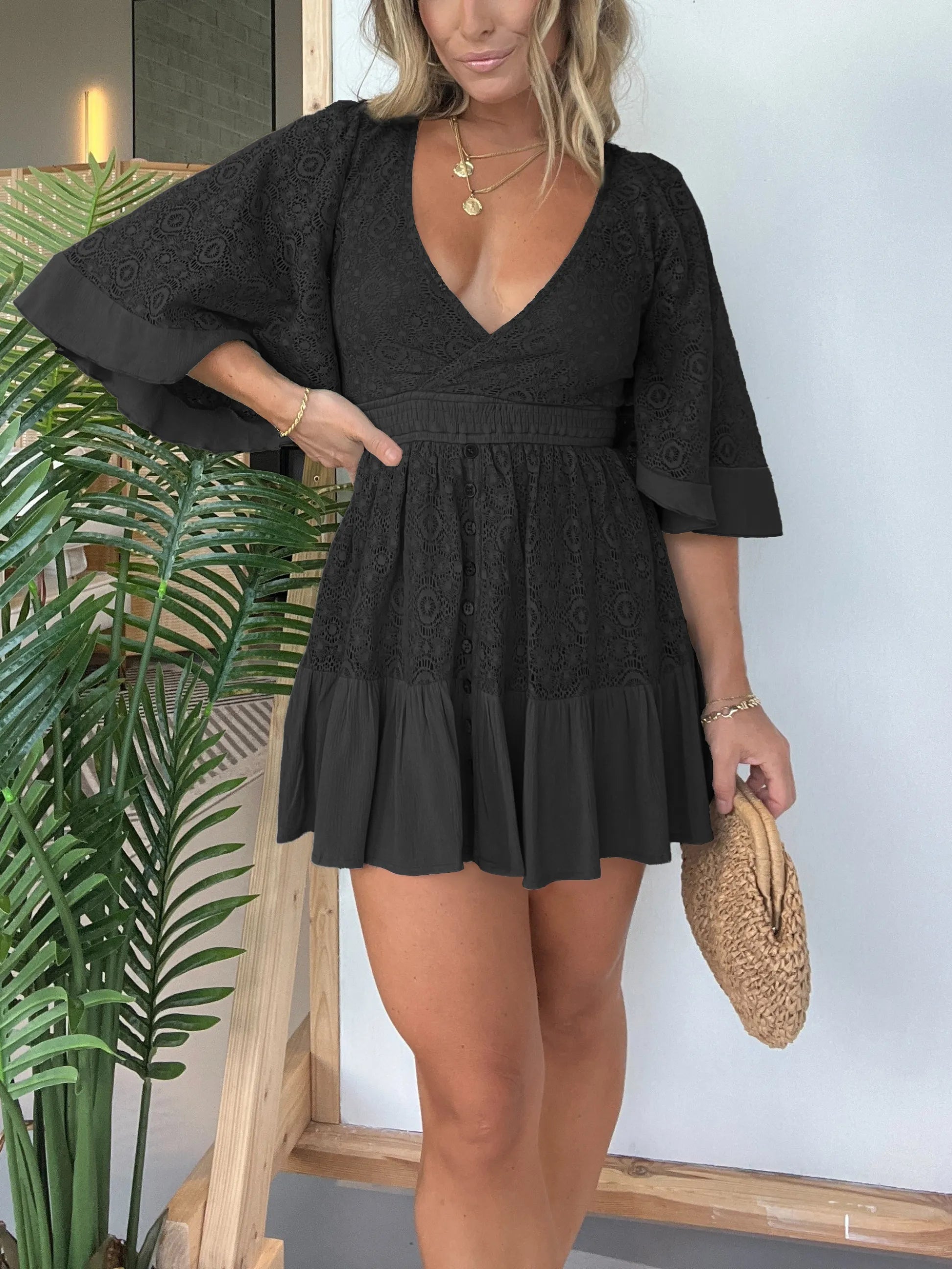 Lace Crochet Dress Built-in Shorts
