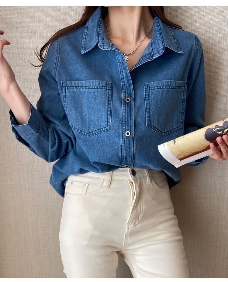 Literary Retro Denim Cardigan Shirt