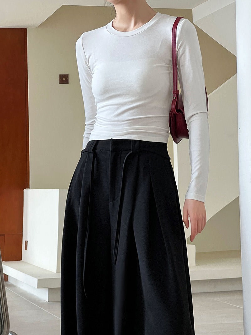 Round neck shoulder T-shirt