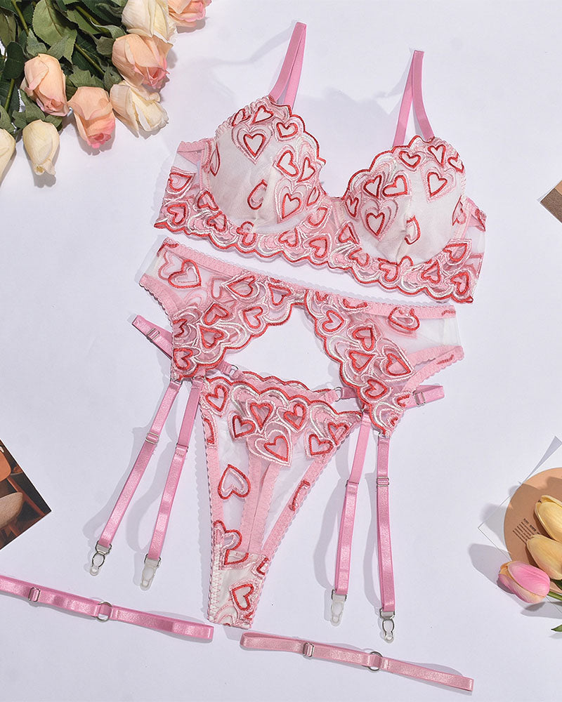 Open Cup Lingerie Set â€?Embroidery Temptation 4-Piece Set