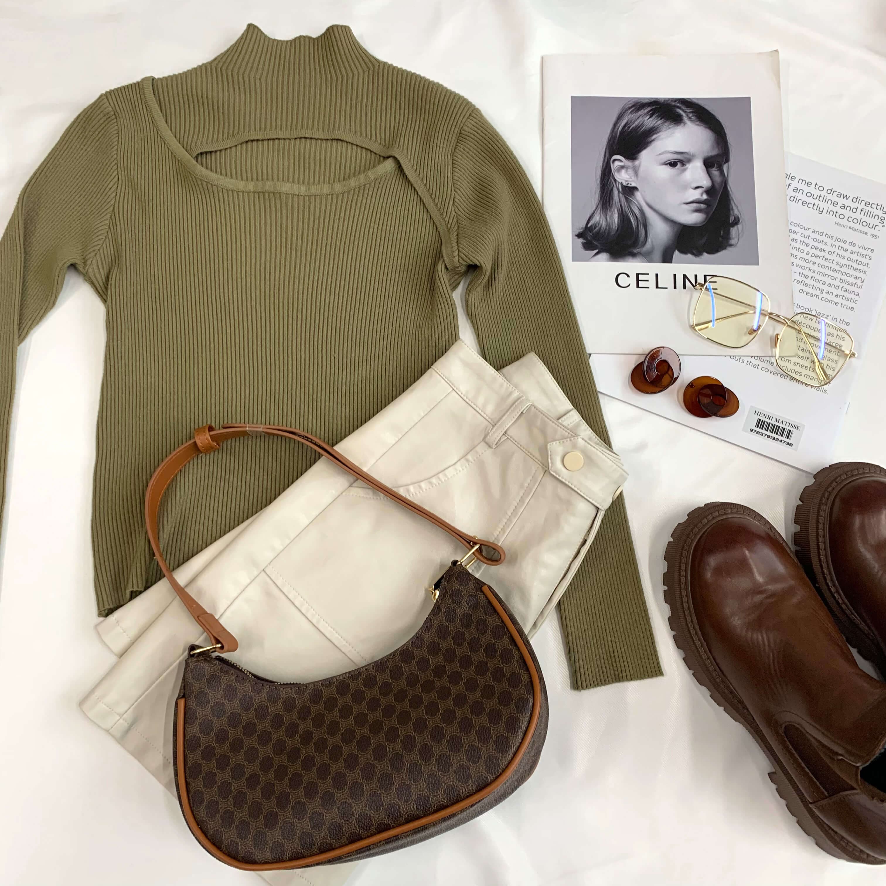 Olive Mock Neck Front Cut Out Ribbed Knit Sweater