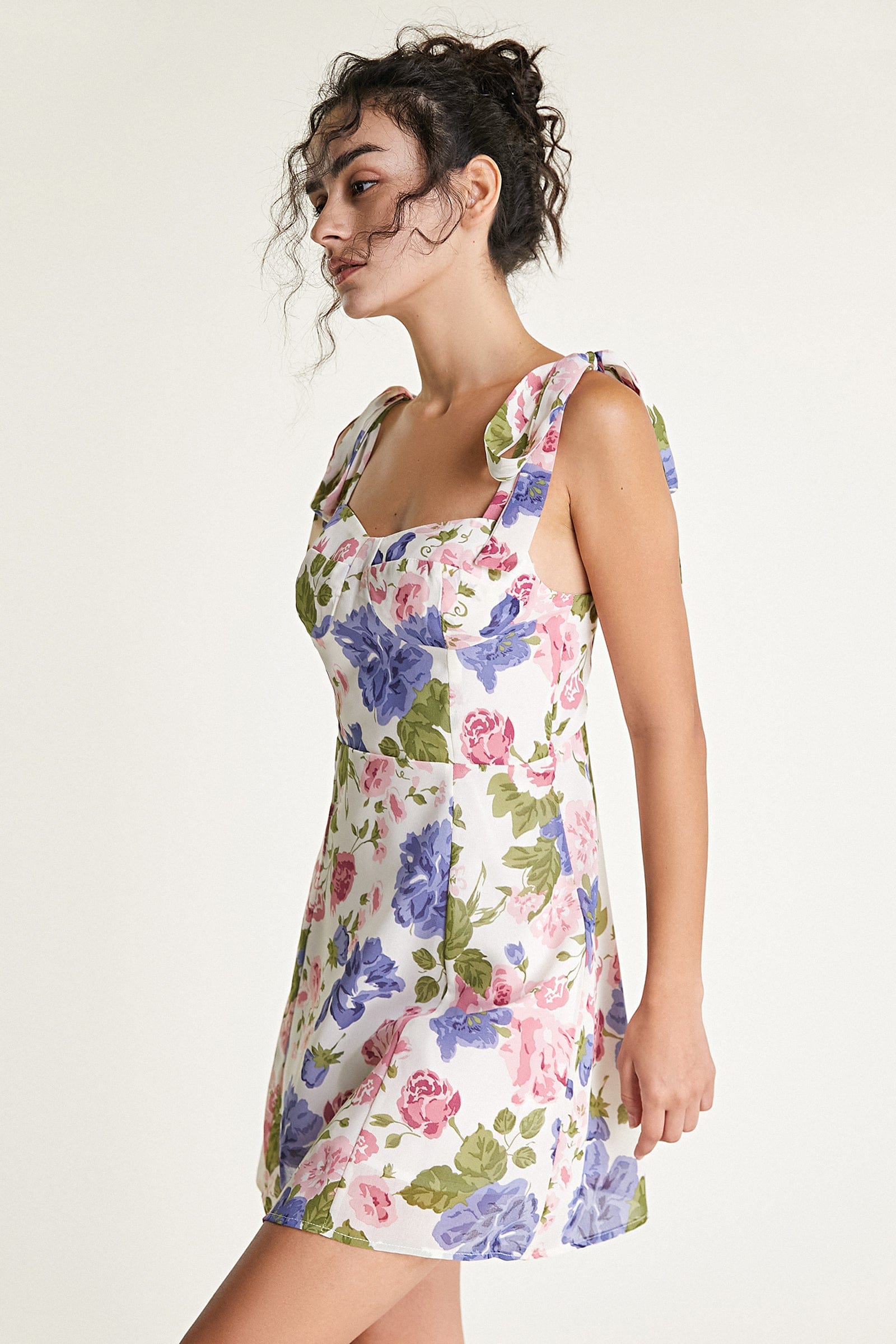 Multicolor Floral Print Tie Strap Mini Dress