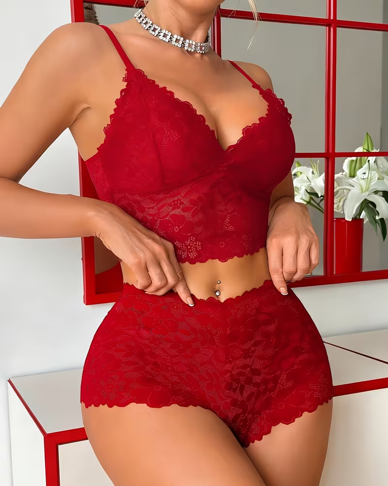 Floral Lace Push-Up Camisole Lingerie Set