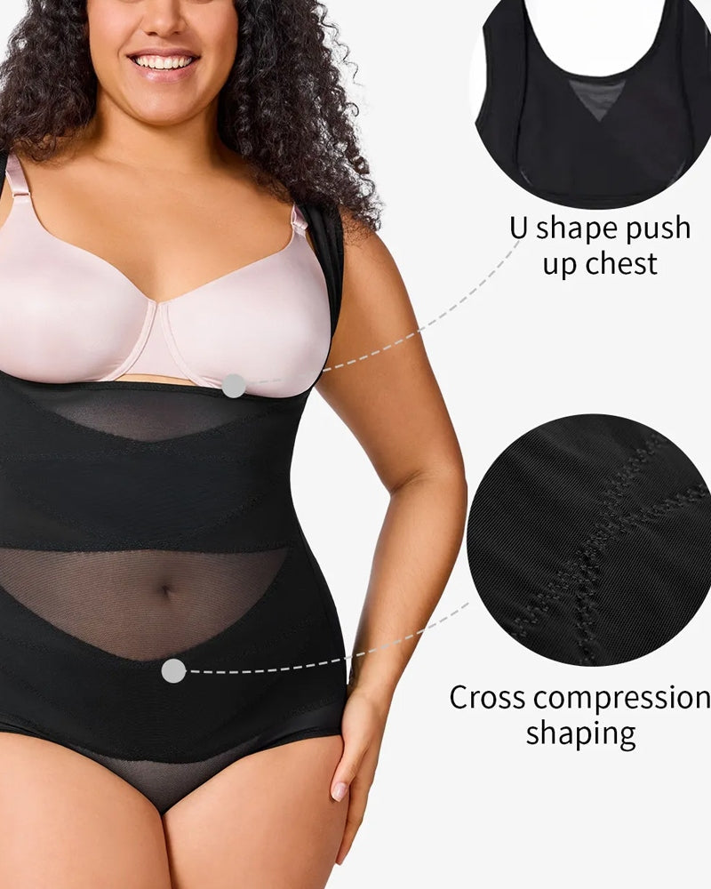 See-Through Mesh Tummy-Controlling Bodysuit