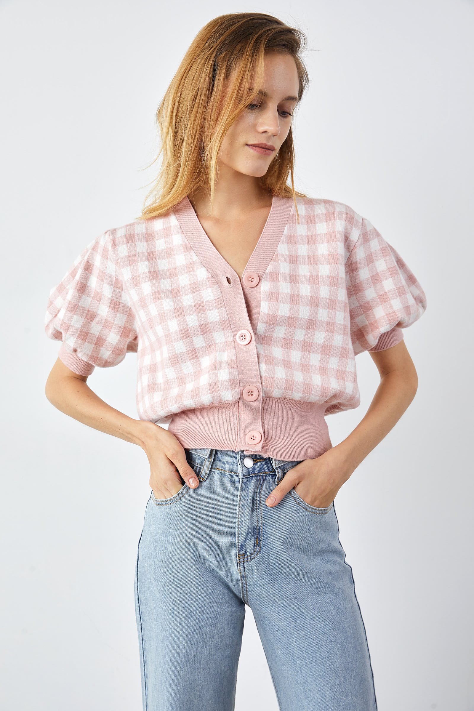 Jillian Light Pink Plaid Cardigan