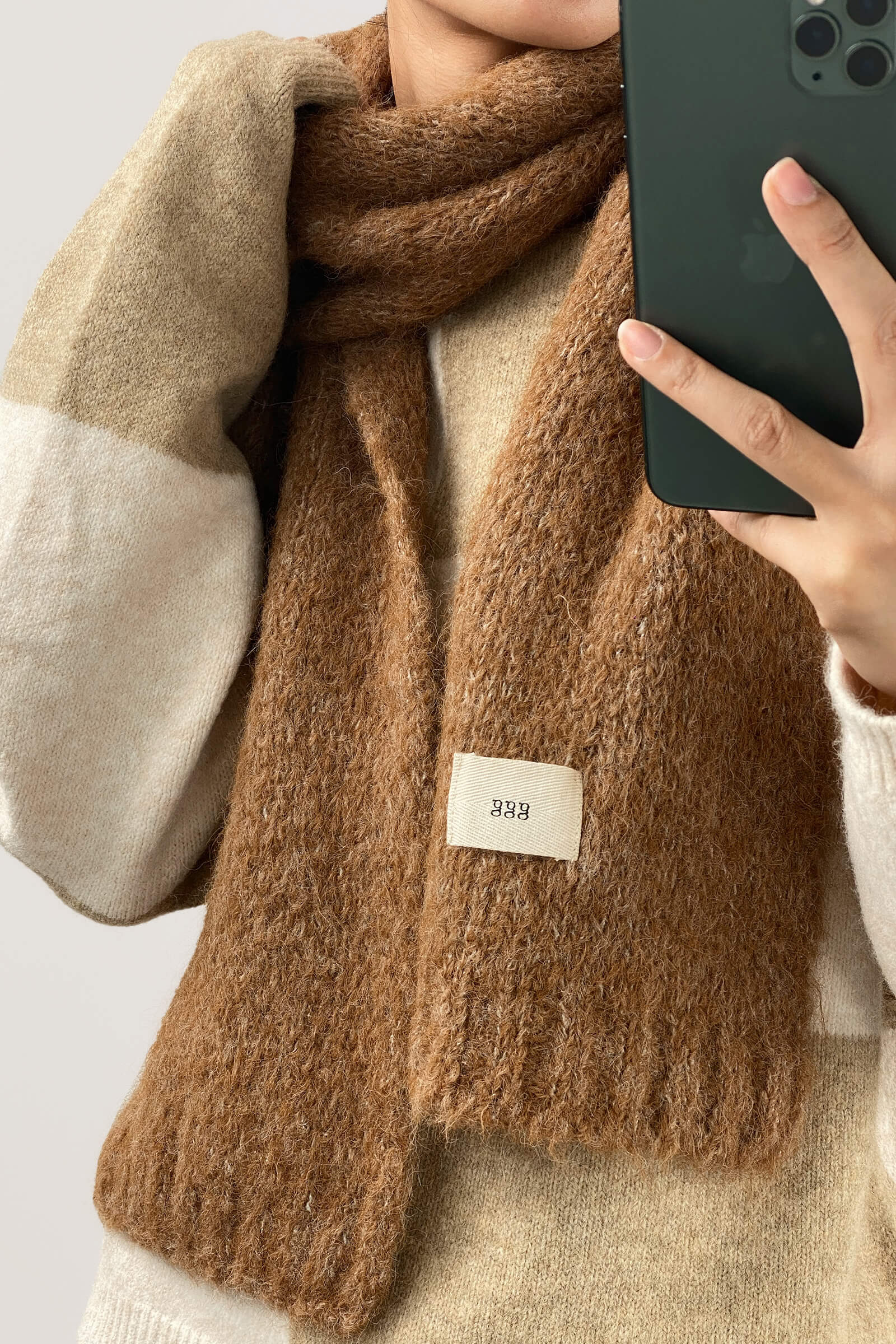 Khaki Cozy Crew Neck Plaid Sweater