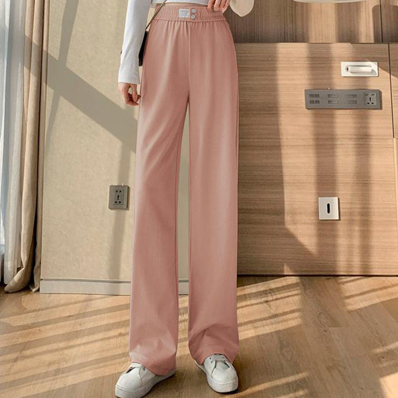 Pink High-Waisted Straight Slacks