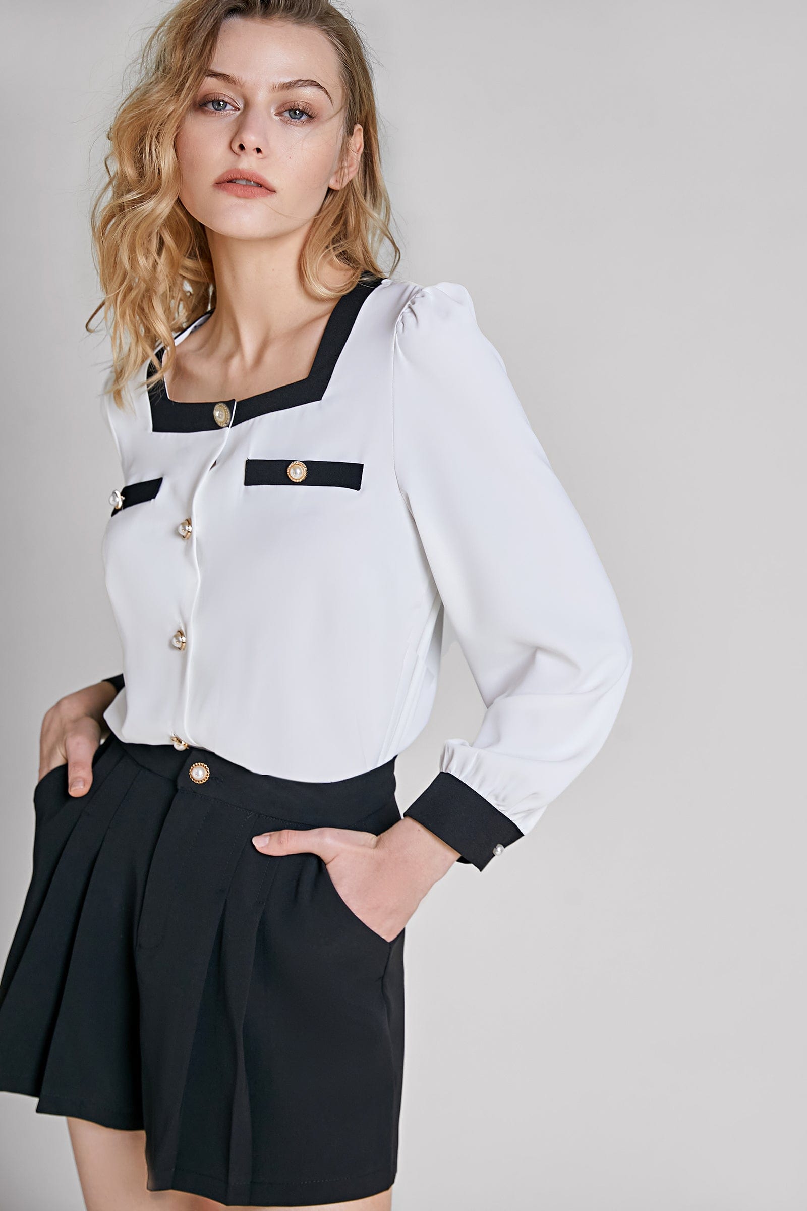White Chiffon Contrast Trim Blouse