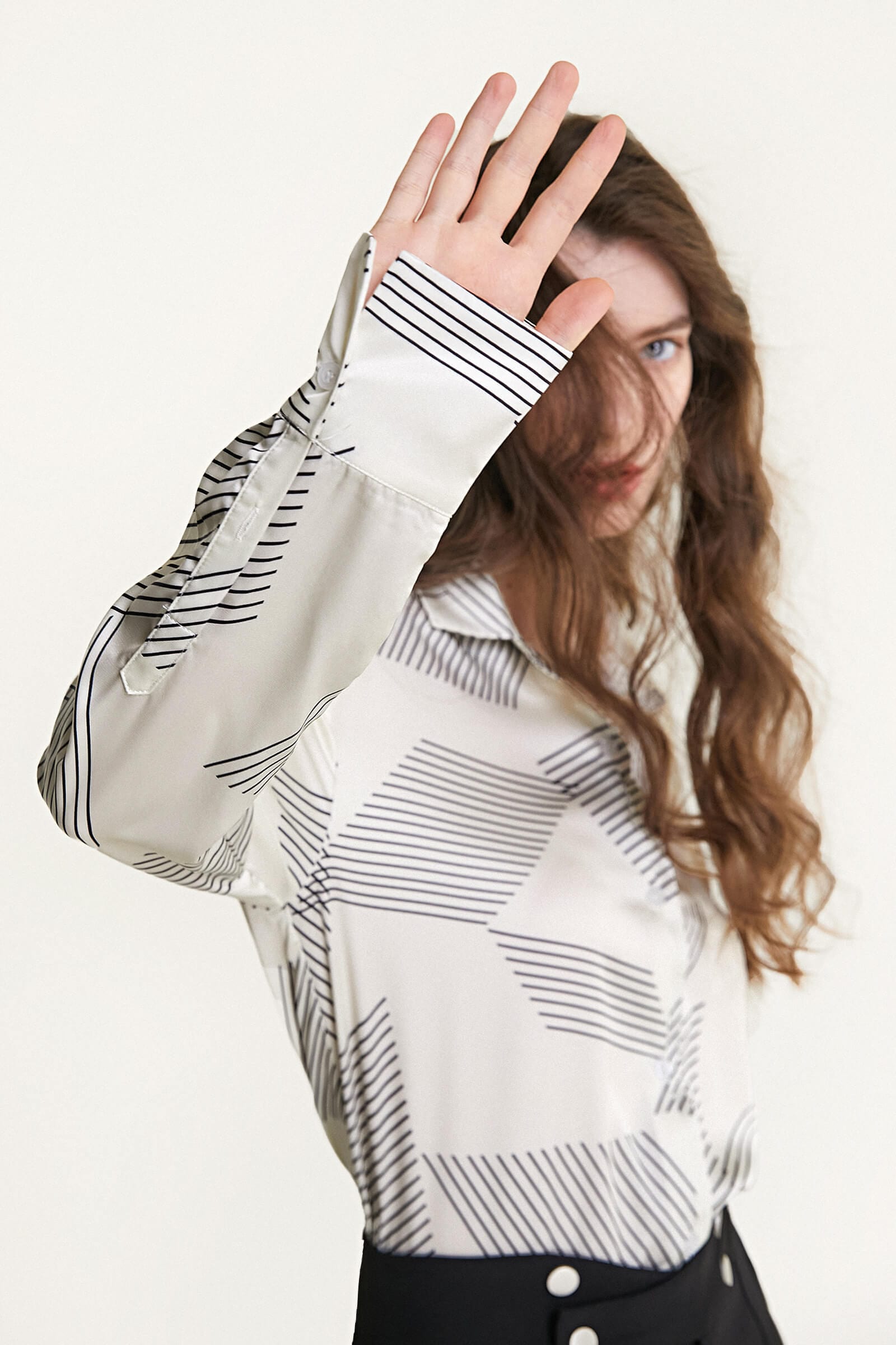 Ivory Satin Striped Oversized Shirt