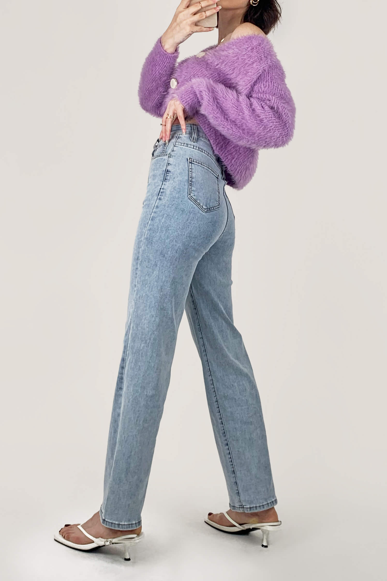 Orchid V-Neck Fuzzy Knit Cropped Cardigan