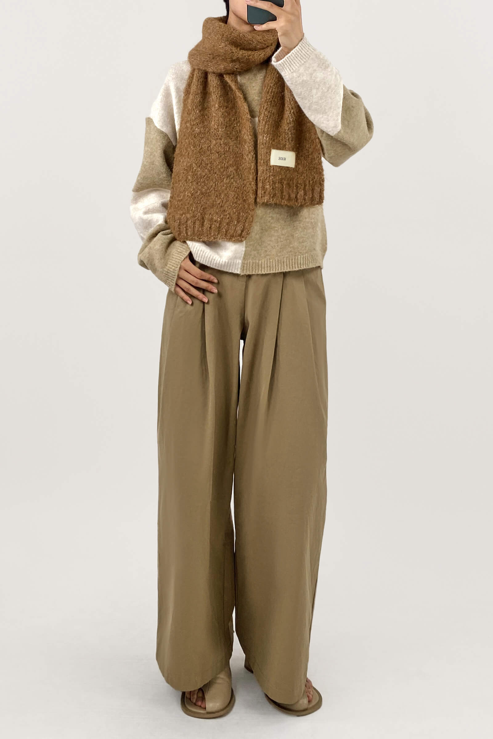 Khaki Cozy Crew Neck Plaid Sweater