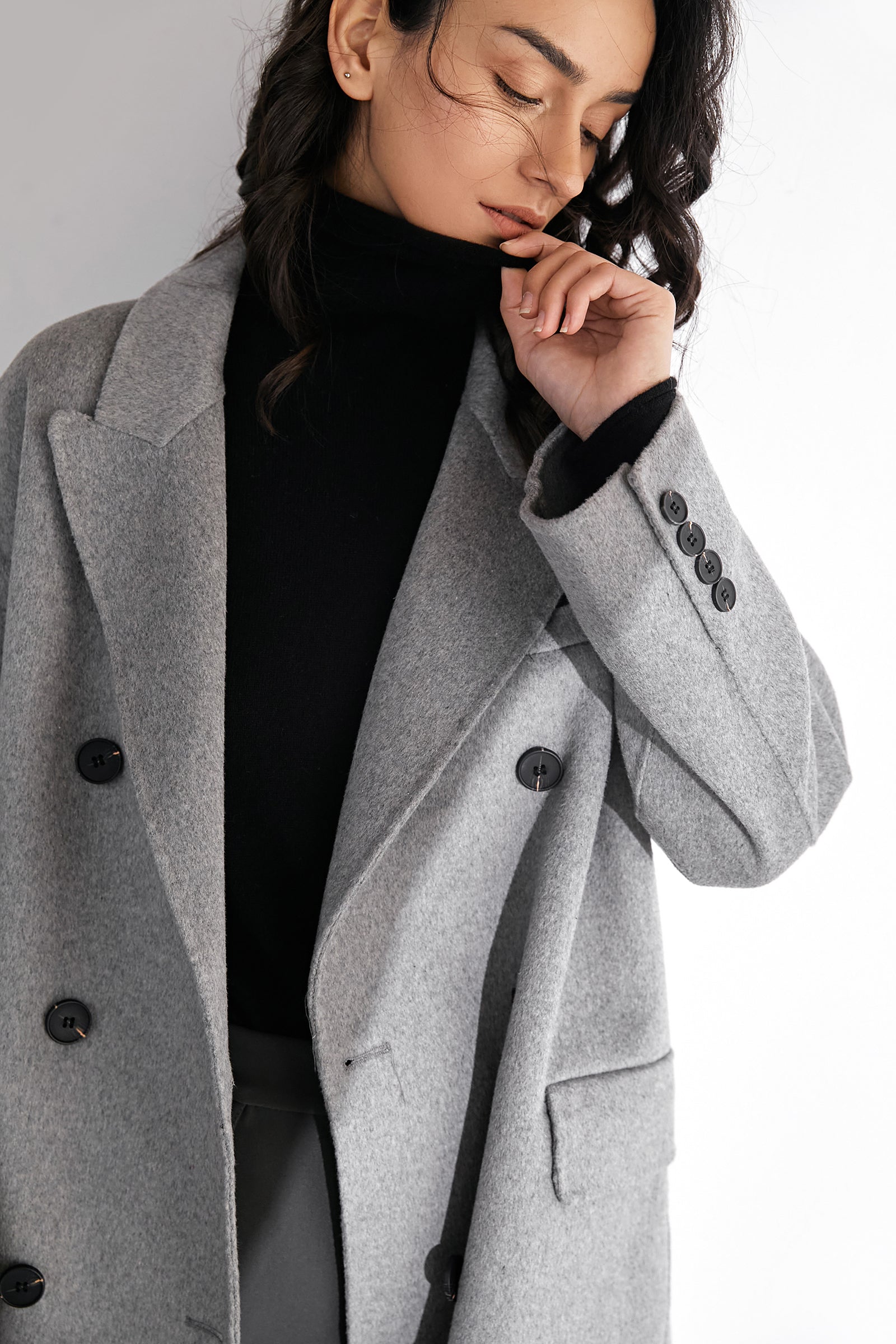 Meridian Light Gray Wool Double-Breasted Oversized Coat