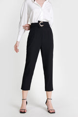 Black Ring Detail Straight Leg Suit Pants