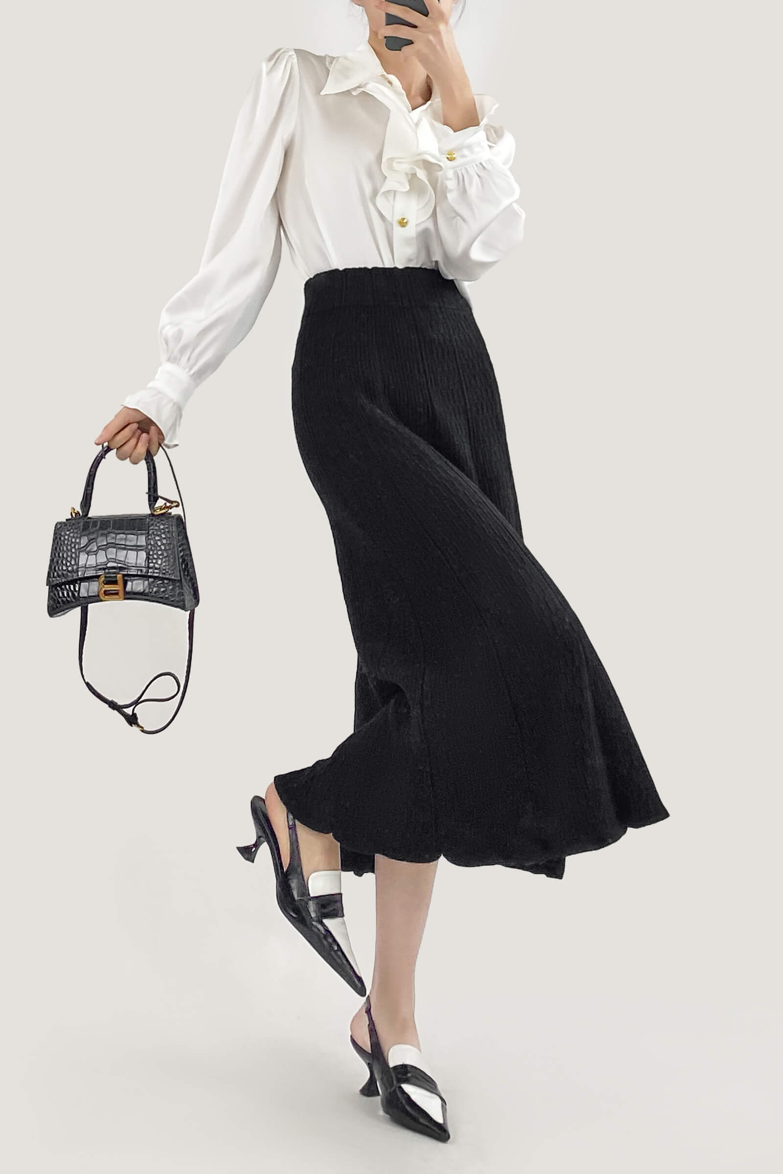 White Ruffle Lantern Sleeve Blouse