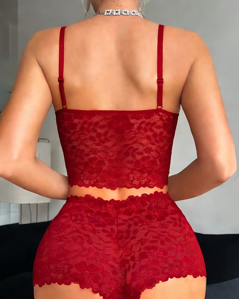 Floral Lace Push-Up Camisole Lingerie Set