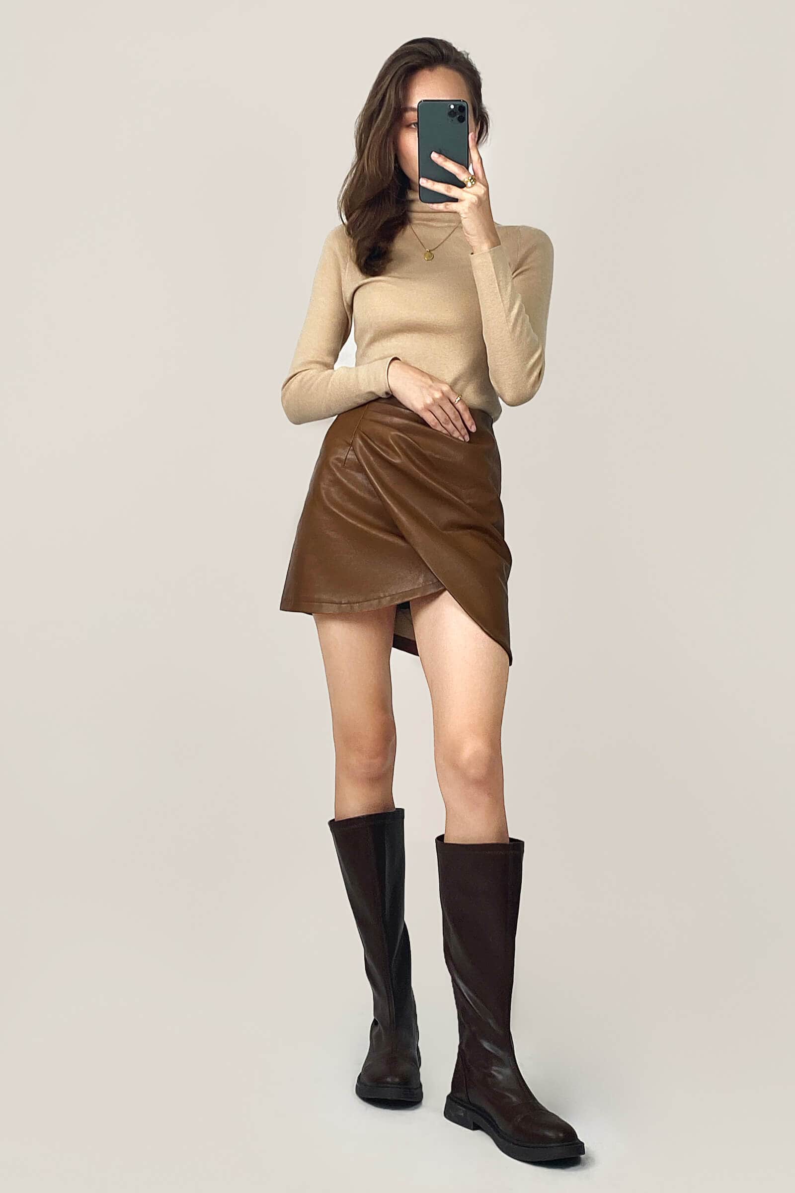 Tan Basic Wool-Blend Turtleneck Sweater