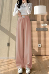 Pink High-Waisted Straight Slacks