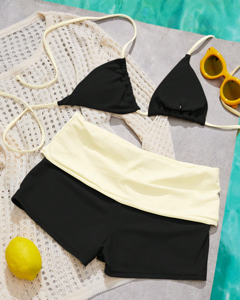 Women's Resort Solid Halter Neck Bikini Two-Piece Set