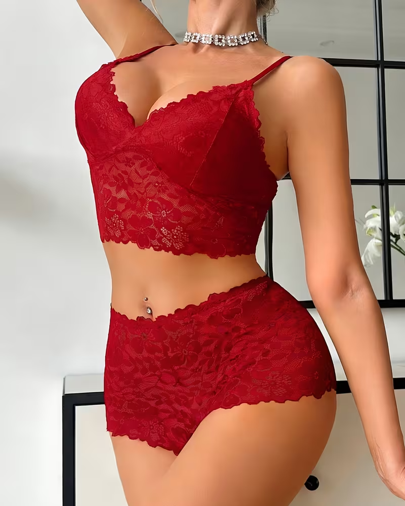 Floral Lace Push-Up Camisole Lingerie Set