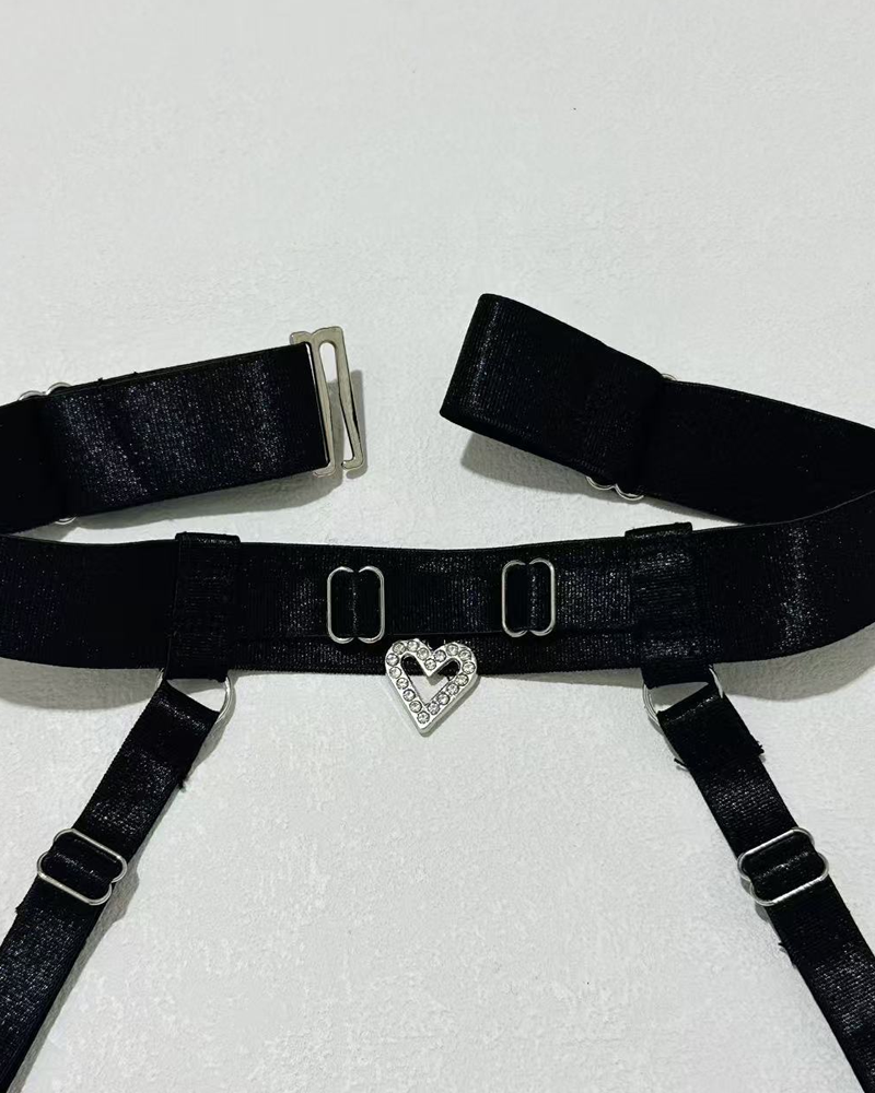 Embroidered Cutout Rhinestone Heart Halter Lingerie Set