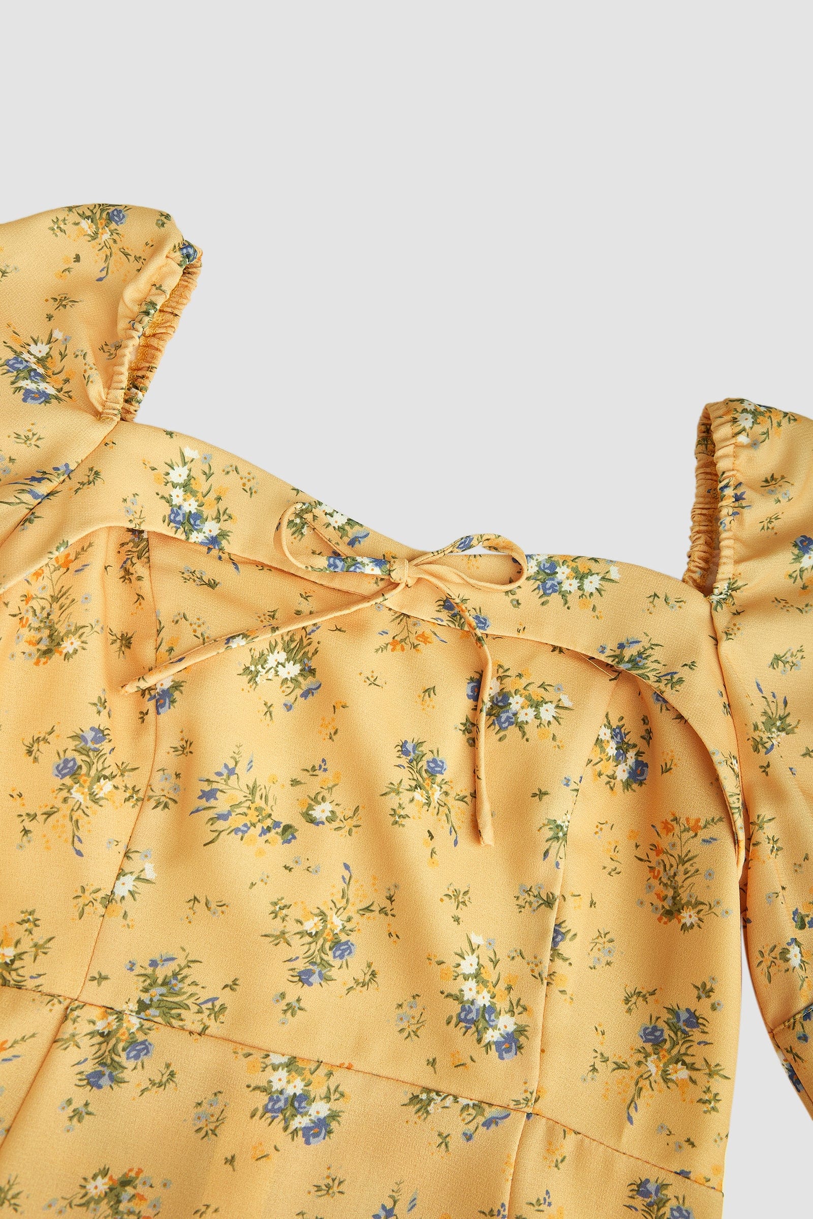 Yellow Floral Print Smocked Tiered Hem Mini Dress