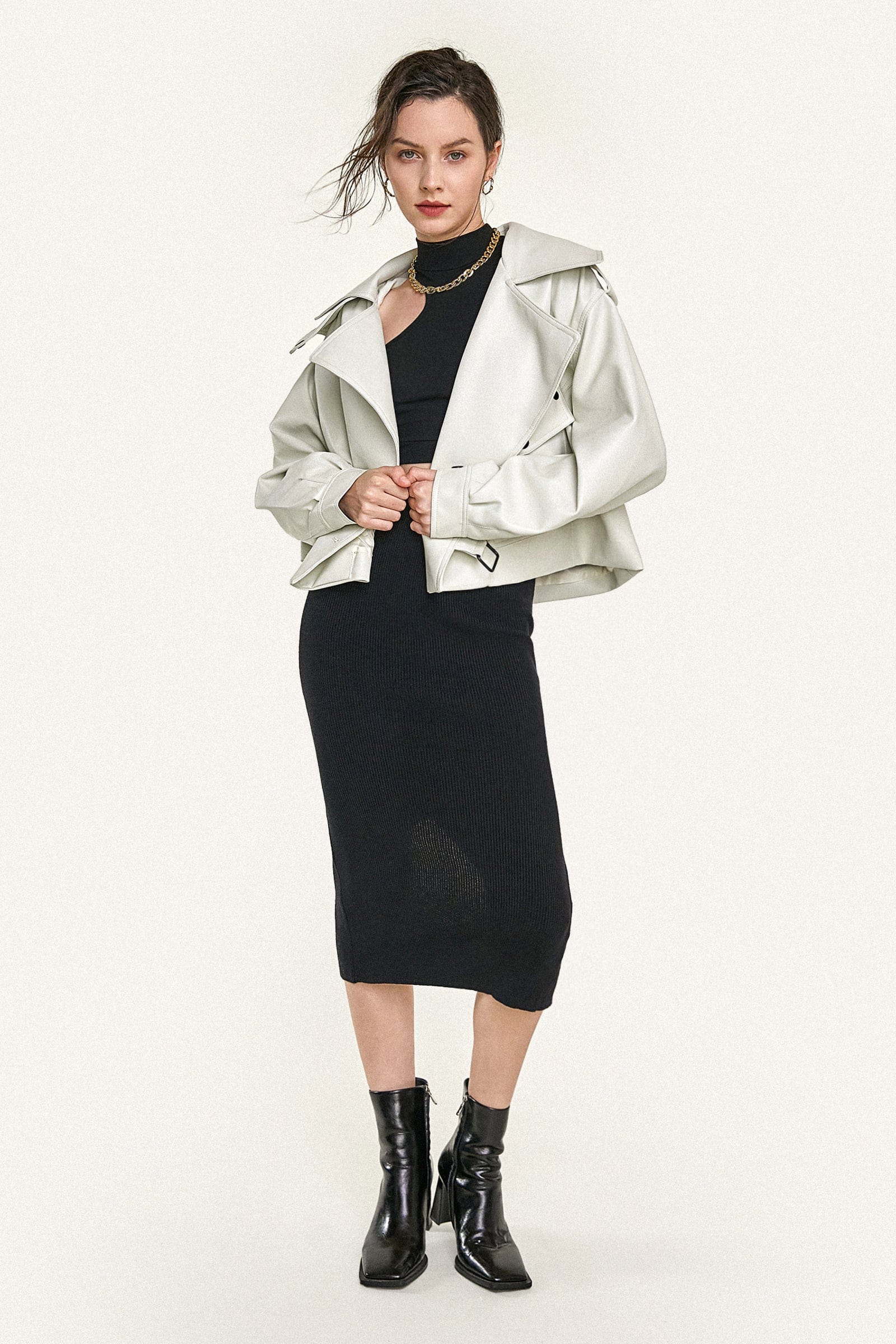 Beige Vegan Leather Pocket Detail Biker Jacket