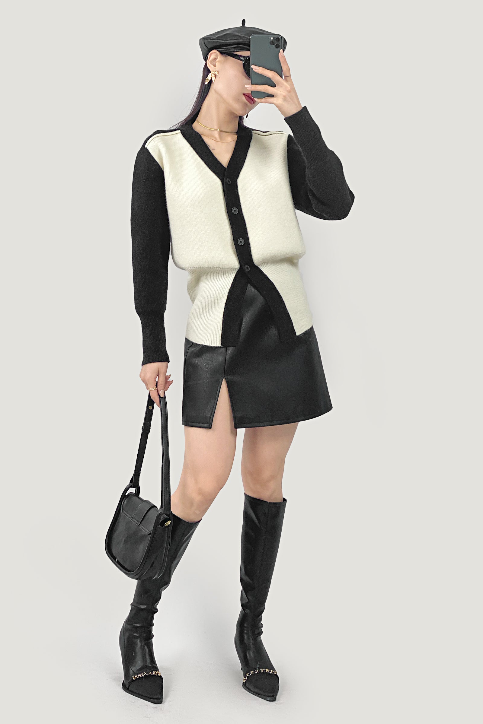 White Button-Up Banded Hem Cardigan