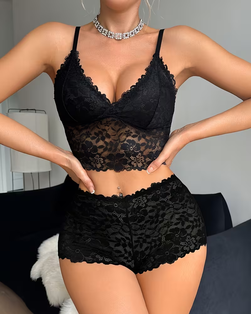 Floral Lace Push-Up Camisole Lingerie Set