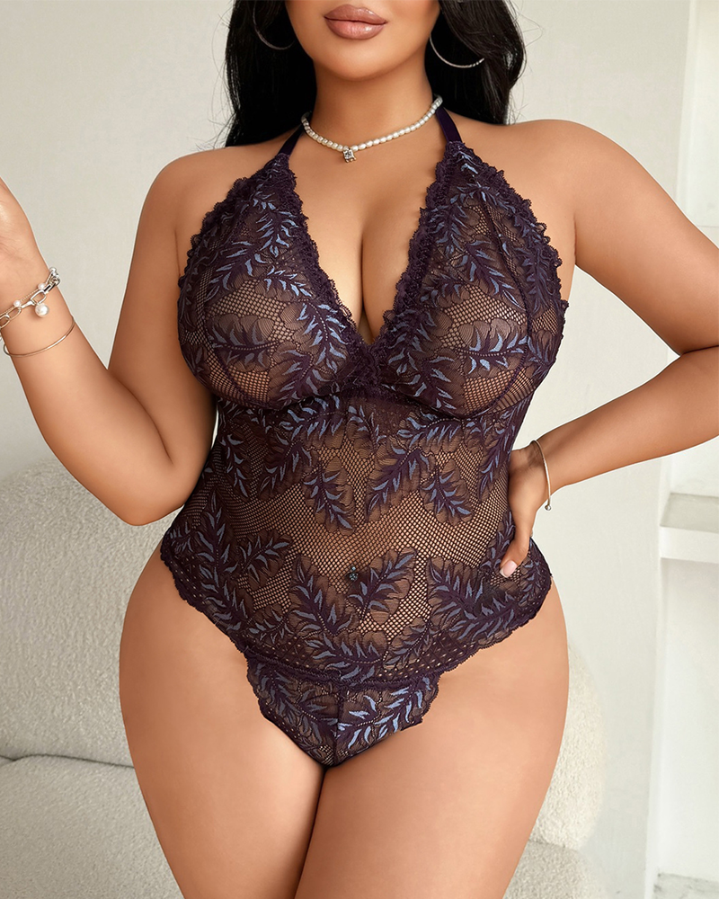 Plus Size Lace Halter Teddy