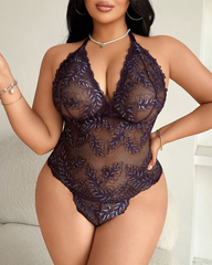 Plus Size Lace Halter Teddy