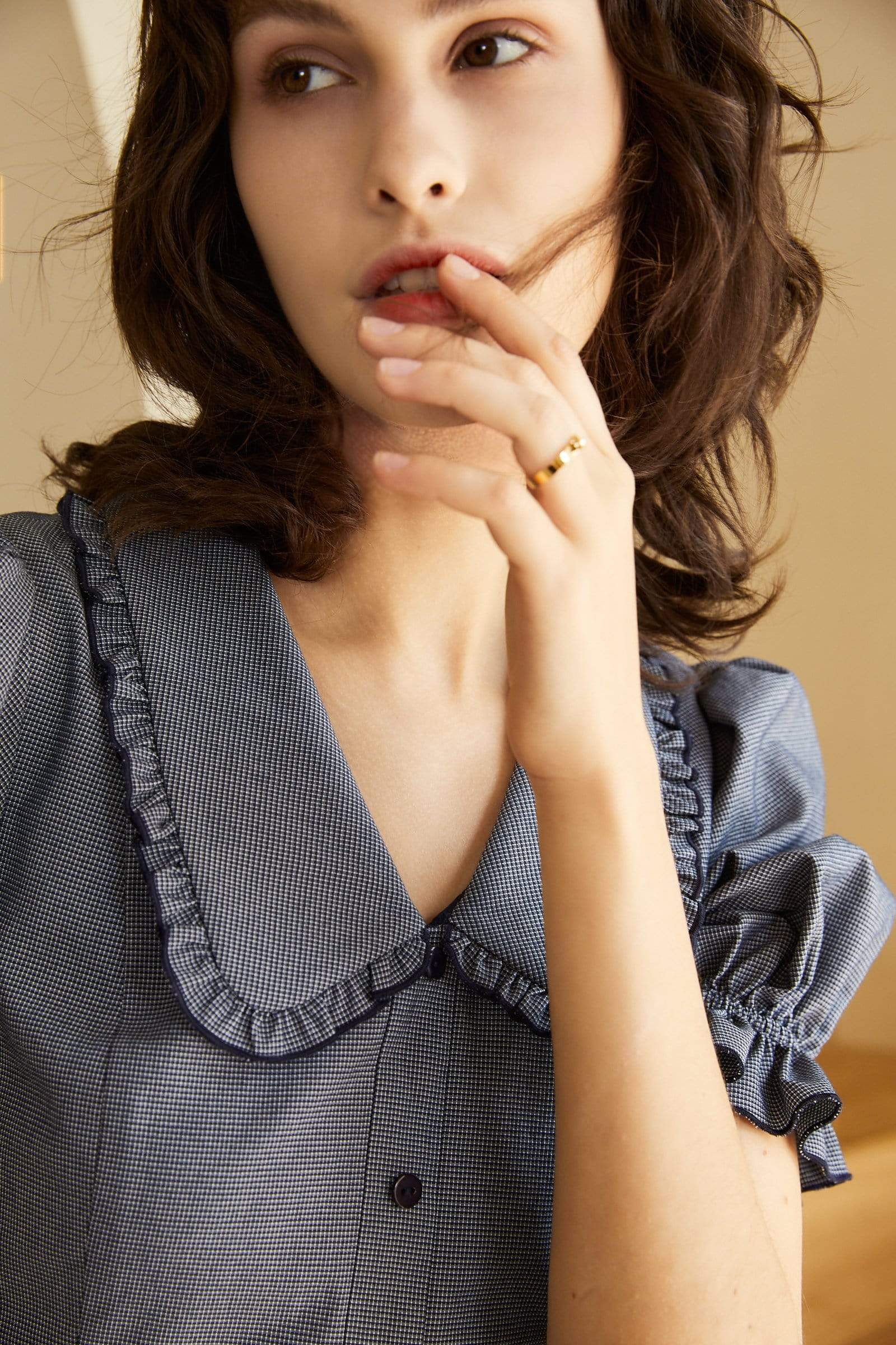 Dark Blue Peter Pan Collar Button Up Mini Dress