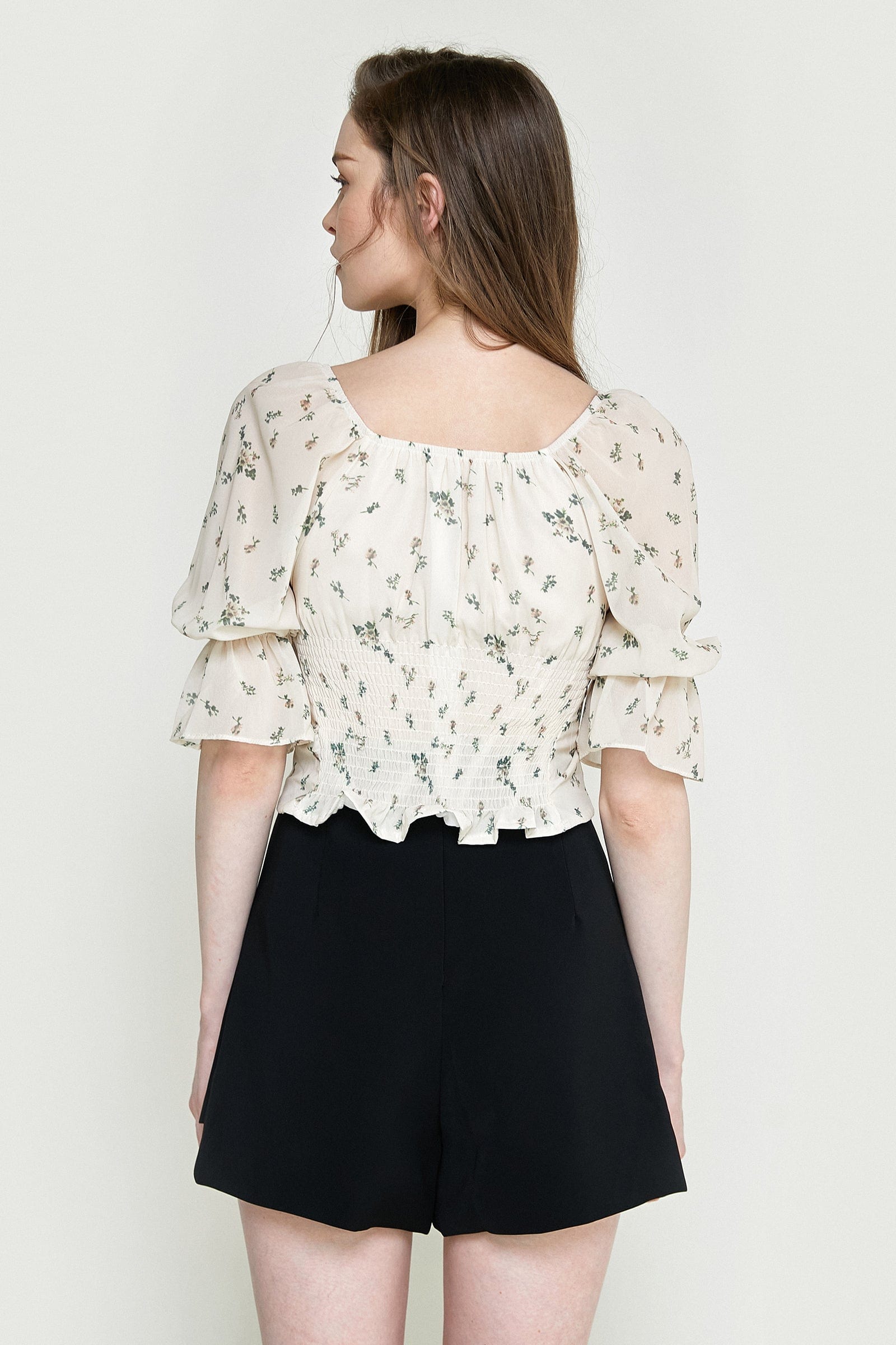 Old Lace Floral Print Bowknot Detail Zip-Up Blouse