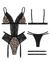 Leopard Print Open-Crotch Lingerie Set