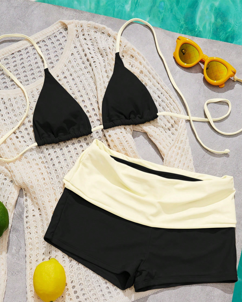 Women's Resort Solid Halter Neck Bikini Two-Piece Set