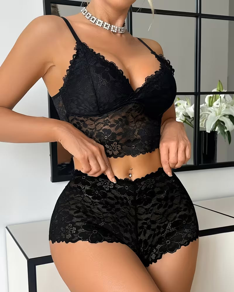 Floral Lace Push-Up Camisole Lingerie Set