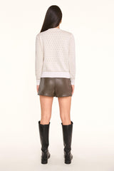 White Jacquard-Knit V-Neck Button-Up Cardigan