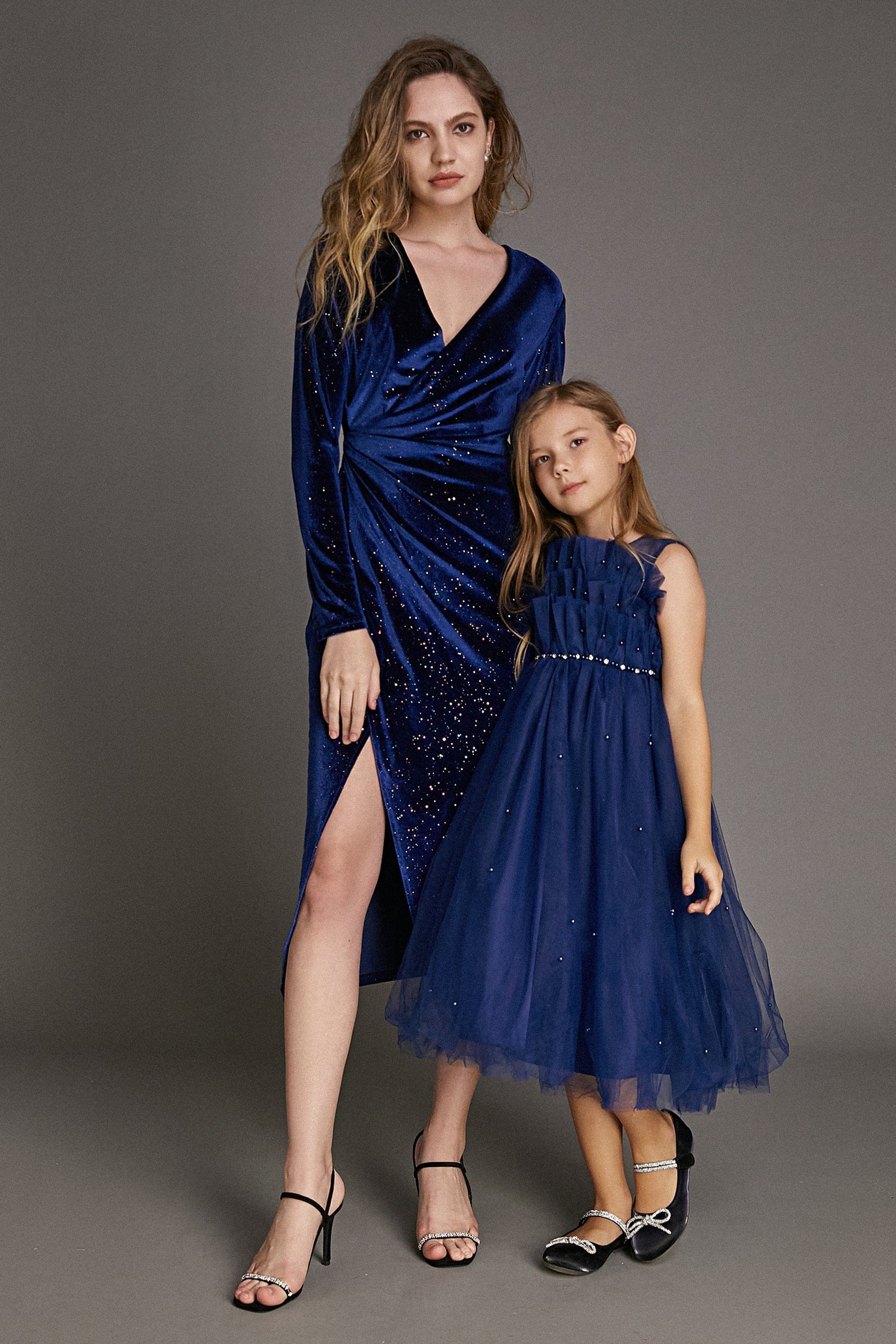 Kids Girls Midnight Blue Strapless Ruffled Pearl-Embellished Tulle Maxi Party Dress