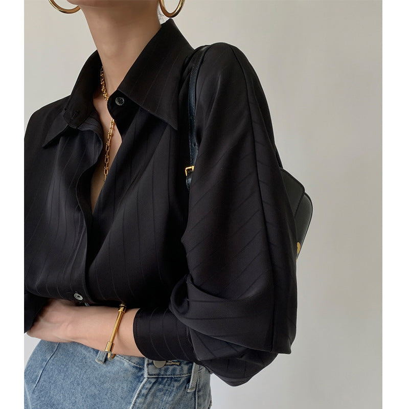 Satin Ballon Black Sleeve Blouse