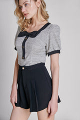 Grey Square Neck Puff Sleeve Blouse