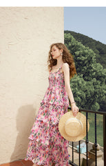 Pink Floral-Print Smocked Dress